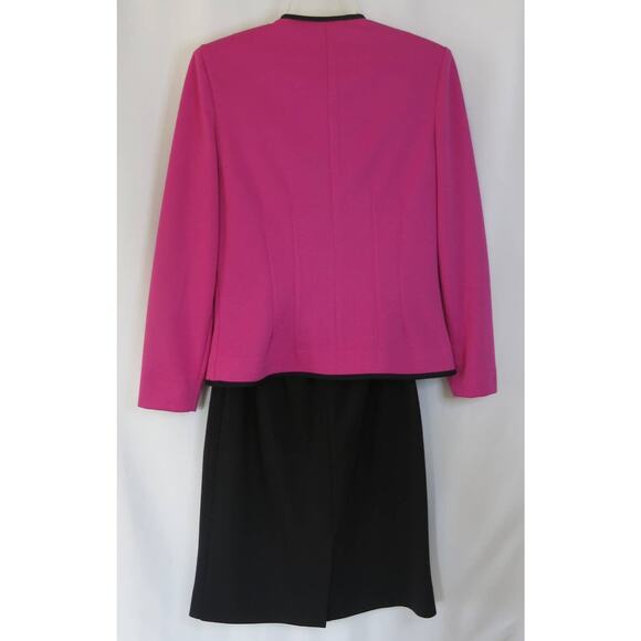 VINTAGE 90s LESLIE FAY DRESSES PETITE Suit Skirt Jacket Size 6 Women Pink/Black - Picture 2 of 10